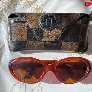 90s Authentic FENDI Style 198 Red Sunglasses with Checkered Case